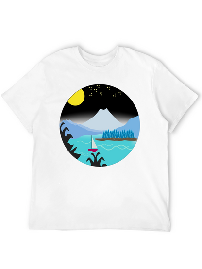 Camiseta Negra con Diseño de Paisaje Nocturno