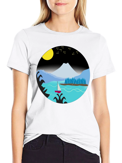 Camiseta Negra con Diseño de Paisaje Nocturno