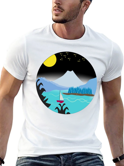 Camiseta Negra con Diseño de Paisaje Nocturno