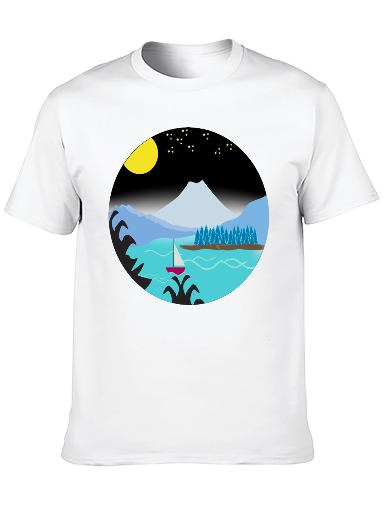 Camiseta Negra con Diseño de Paisaje Nocturno