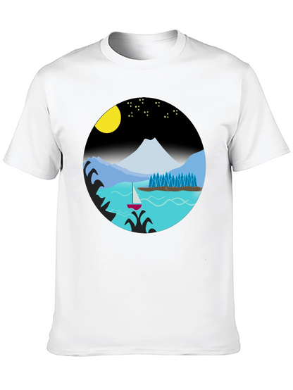 Camiseta Negra con Diseño de Paisaje Nocturno