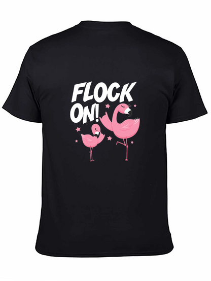 Camiseta Negra Flock On! con Flamencos Rosados