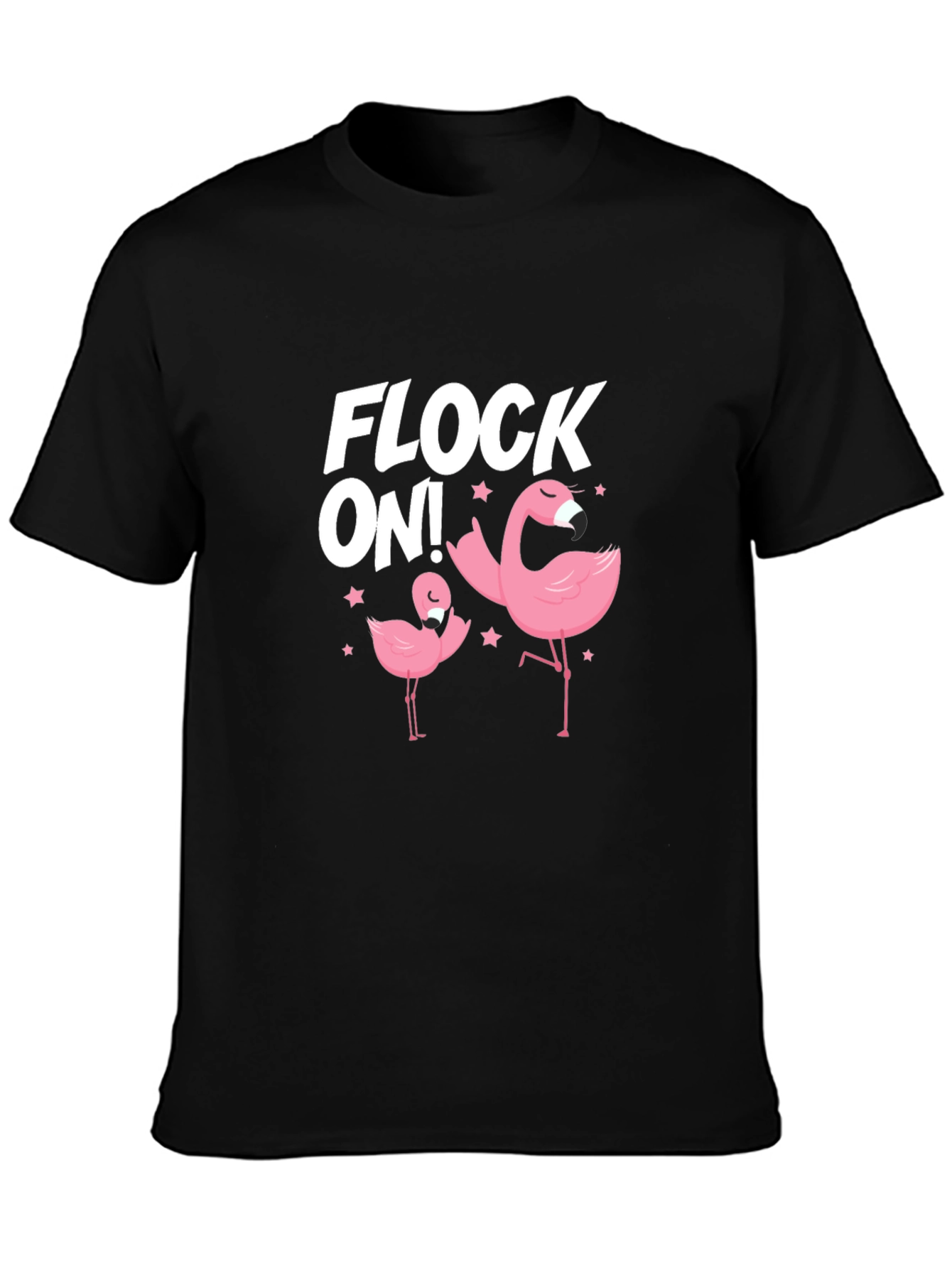 Camiseta Negra Flock On! con Flamencos Rosados