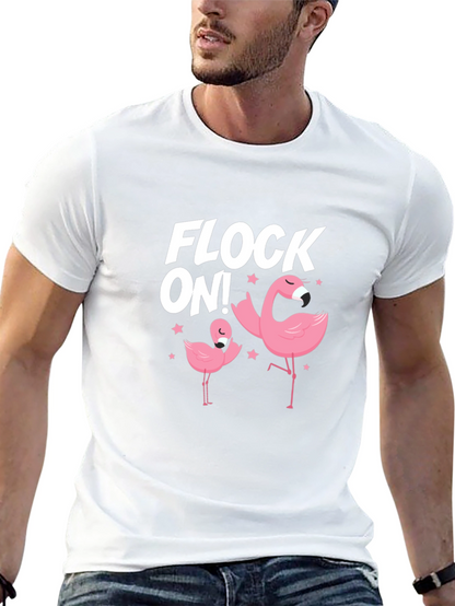 Camiseta Negra Flock On! con Flamencos Rosados