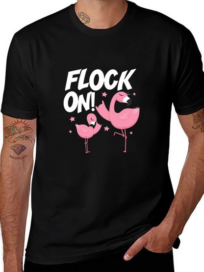 Camiseta Negra Flock On! con Flamencos Rosados
