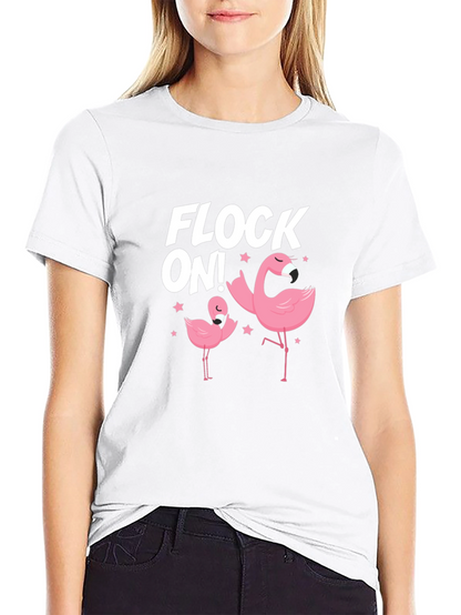 Camiseta Negra Flock On! con Flamencos Rosados