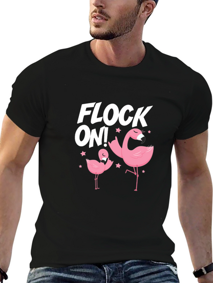 Camiseta Negra Flock On! con Flamencos Rosados