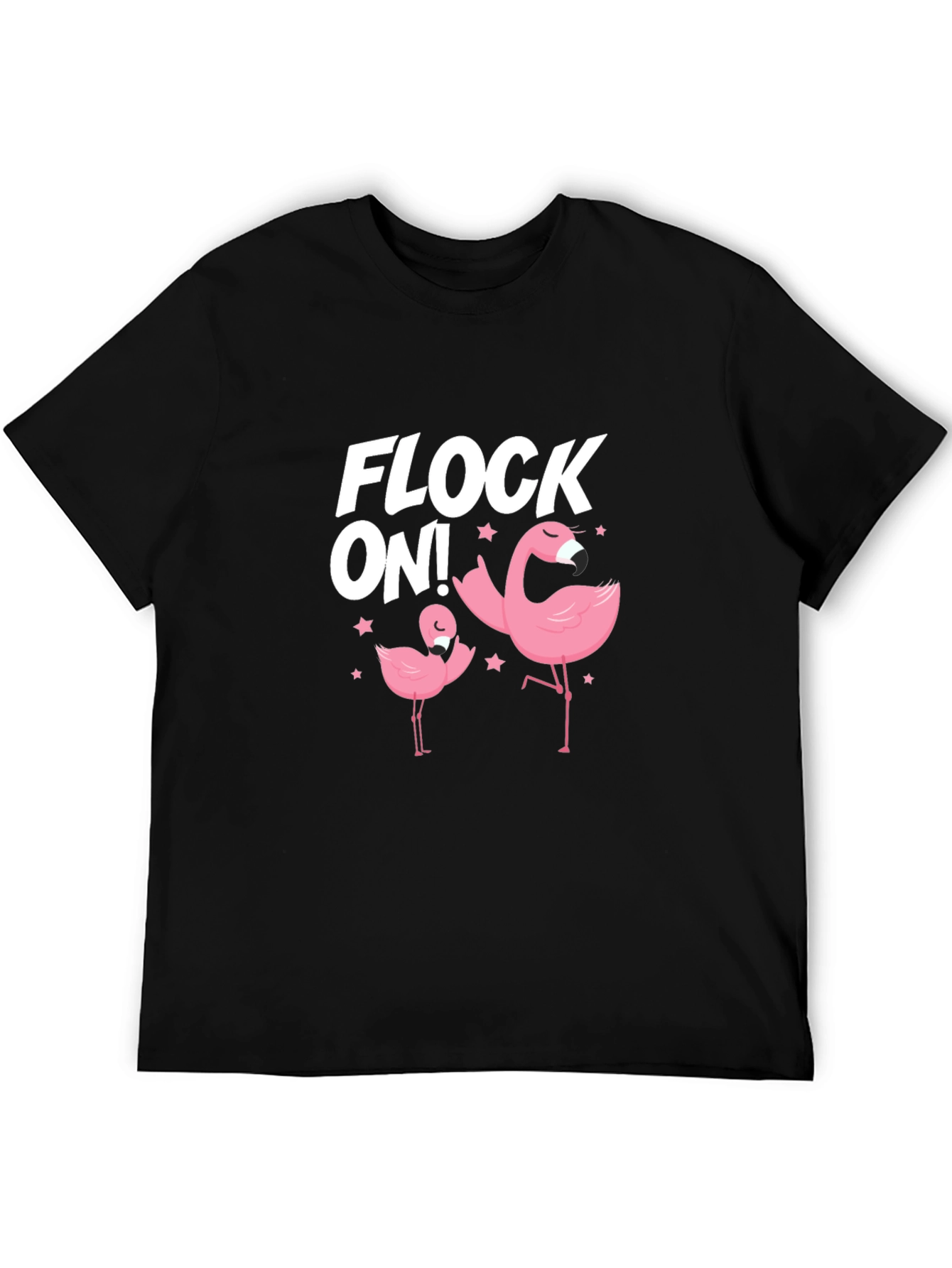 Camiseta Negra Flock On! con Flamencos Rosados