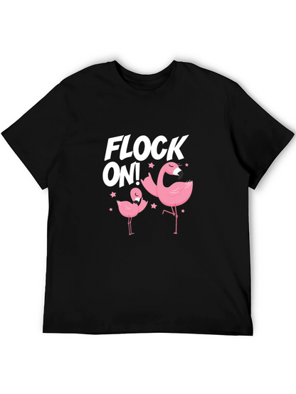 Camiseta Negra Flock On! con Flamencos Rosados