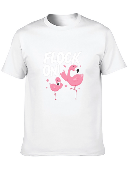 Camiseta Negra Flock On! con Flamencos Rosados