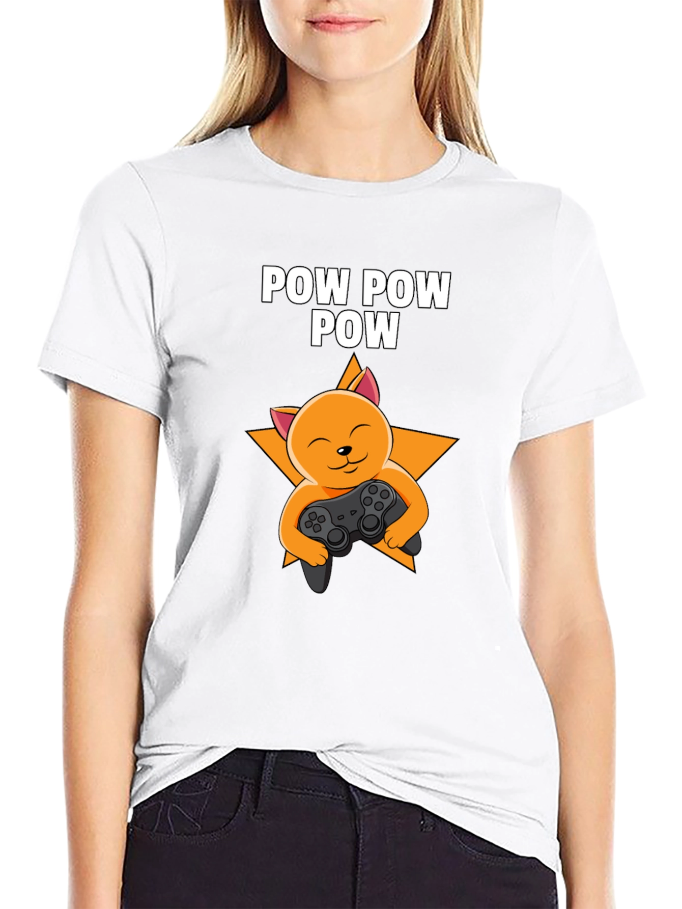 Camiseta Negra POW POW POW Gato Gamer