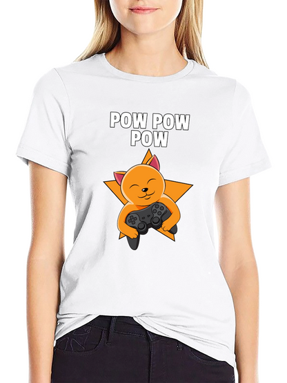 Camiseta Negra POW POW POW Gato Gamer