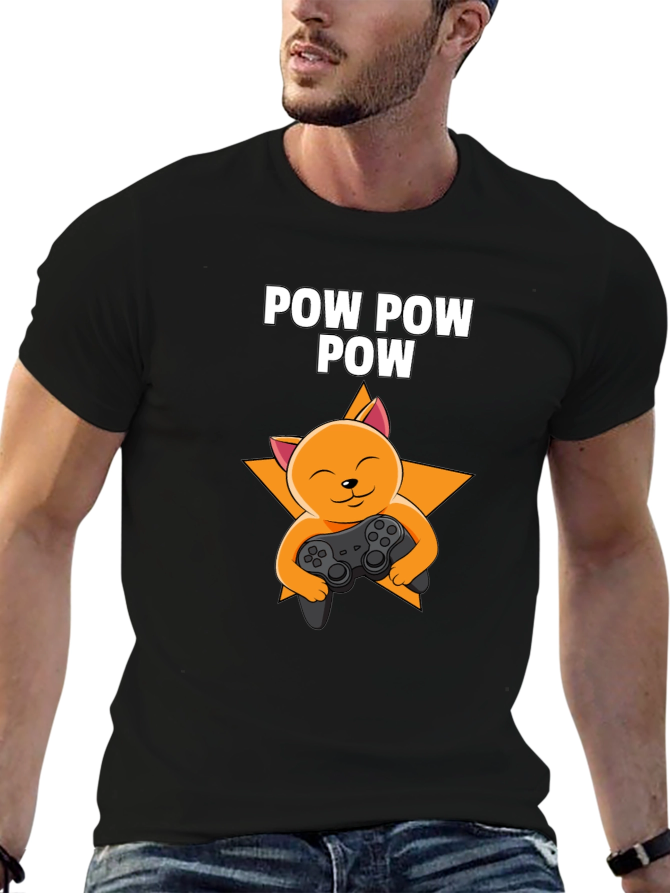 Camiseta Negra POW POW POW Gato Gamer