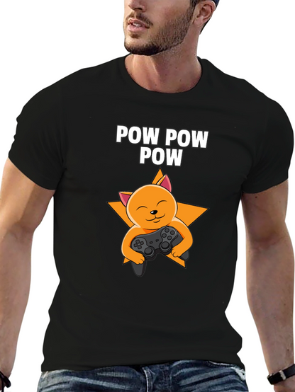 Camiseta Negra POW POW POW Gato Gamer
