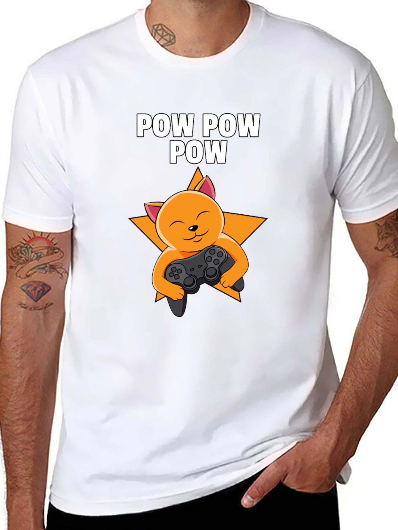 Camiseta Negra POW POW POW Gato Gamer