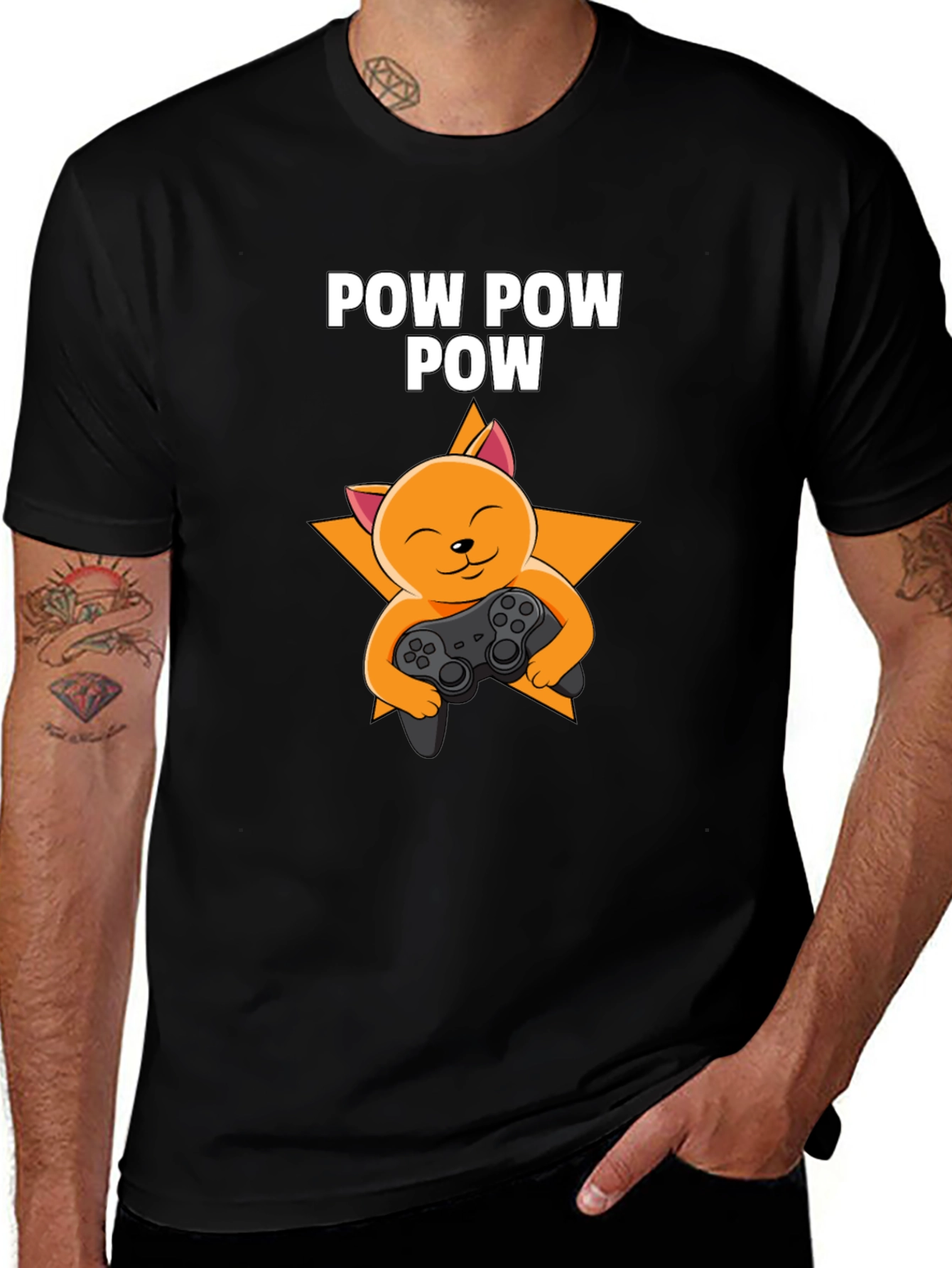 Camiseta Negra POW POW POW Gato Gamer