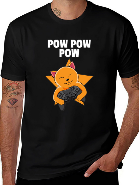 Camiseta Negra POW POW POW Gato Gamer