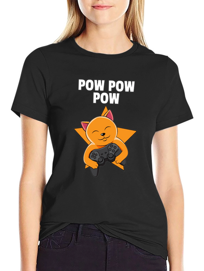 Camiseta Negra POW POW POW Gato Gamer