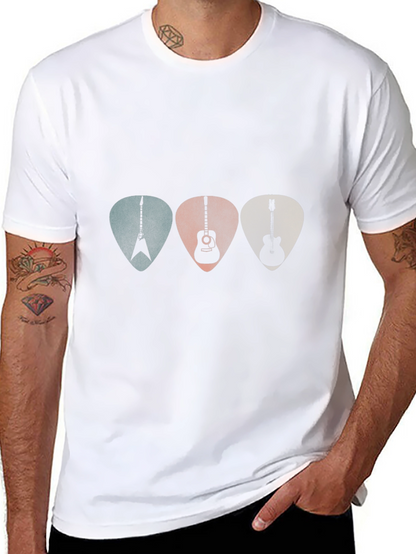 Camiseta Negra con Diseño de Púas de Guitarra