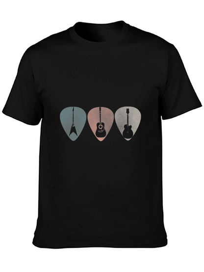 Camiseta Negra con Diseño de Púas de Guitarra