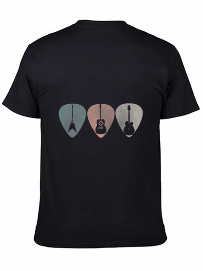 Camiseta Negra con Diseño de Púas de Guitarra