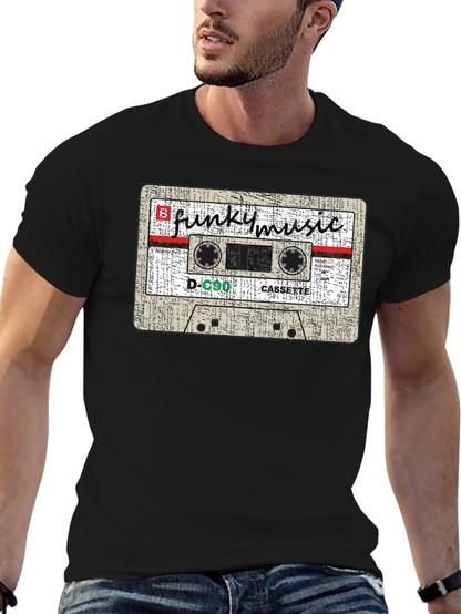 Camiseta Negra con Diseño de Casete Funky Music