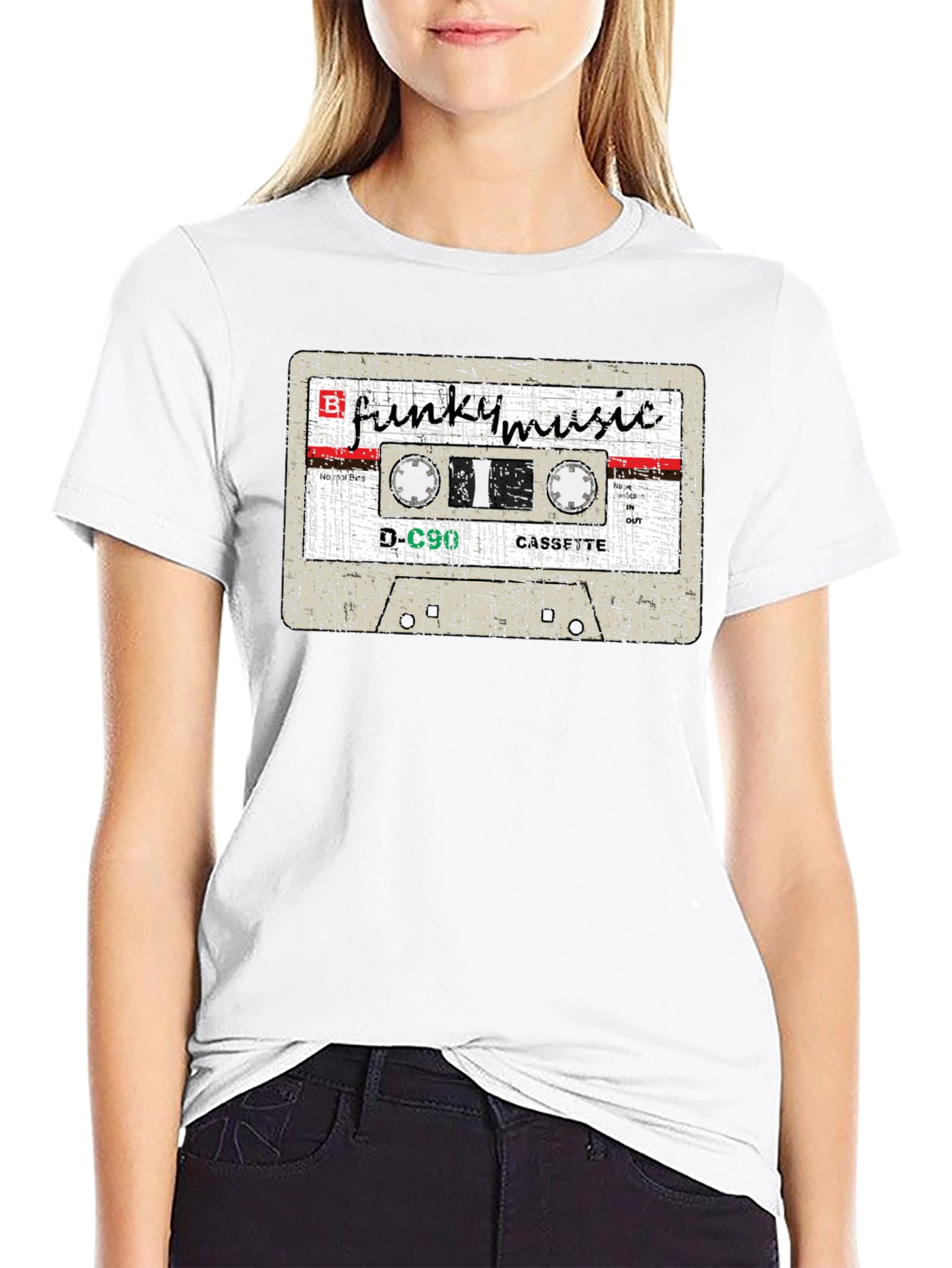 Camiseta Negra con Diseño de Casete Funky Music