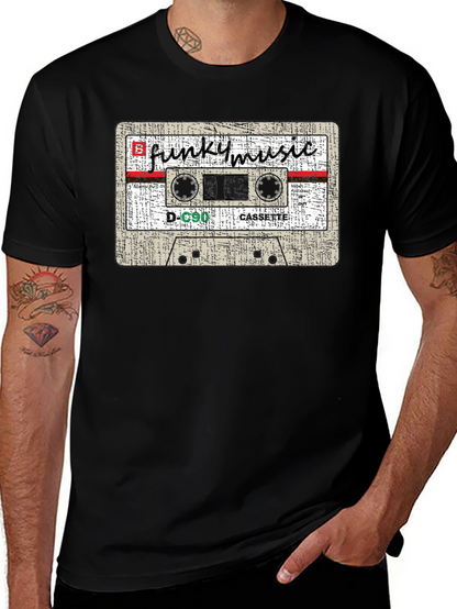 Camiseta Negra con Diseño de Casete Funky Music
