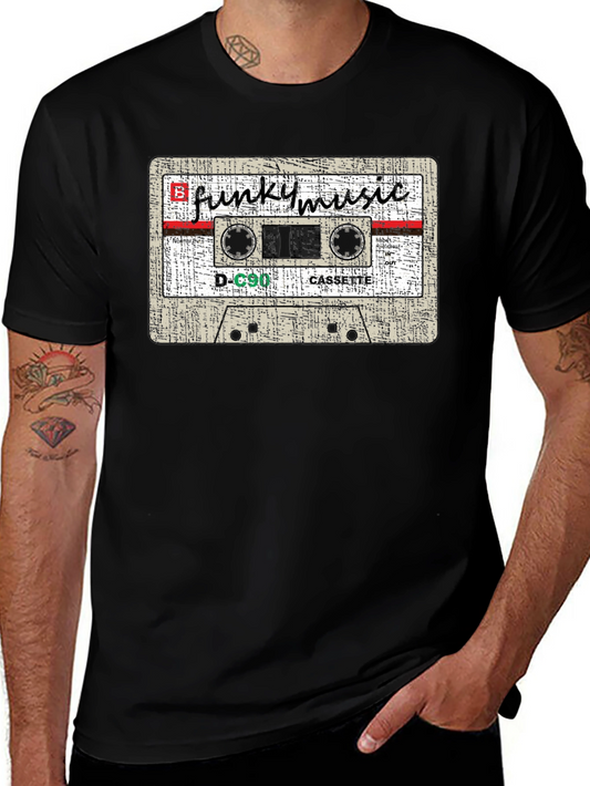 Camiseta Negra con Diseño de Casete Funky Music