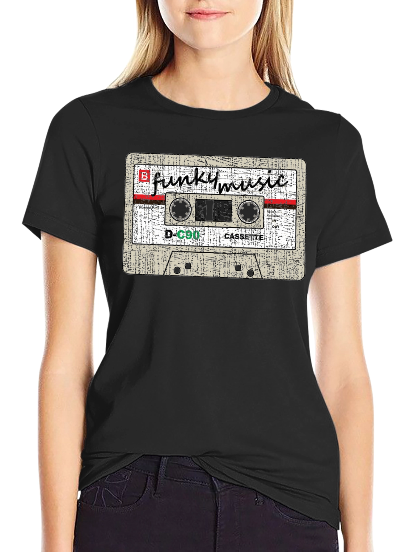 Camiseta Negra con Diseño de Casete Funky Music