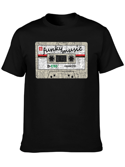 Camiseta Negra con Diseño de Casete Funky Music