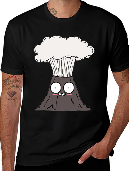 Camiseta Negra con Diseño de Volcán Animado