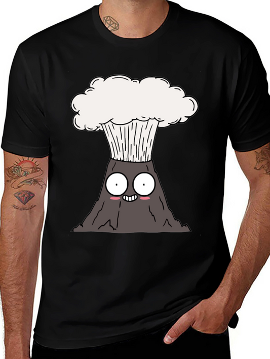 Camiseta Negra con Diseño de Volcán Animado