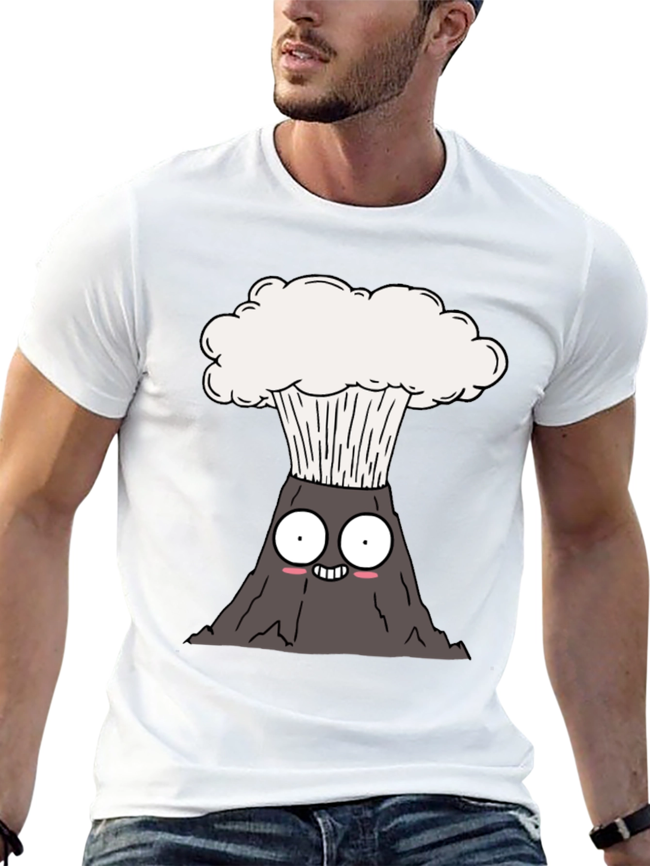 Camiseta Negra con Diseño de Volcán Animado