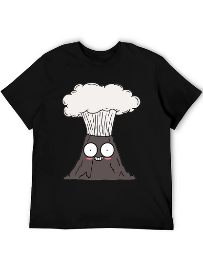 Camiseta Negra con Diseño de Volcán Animado