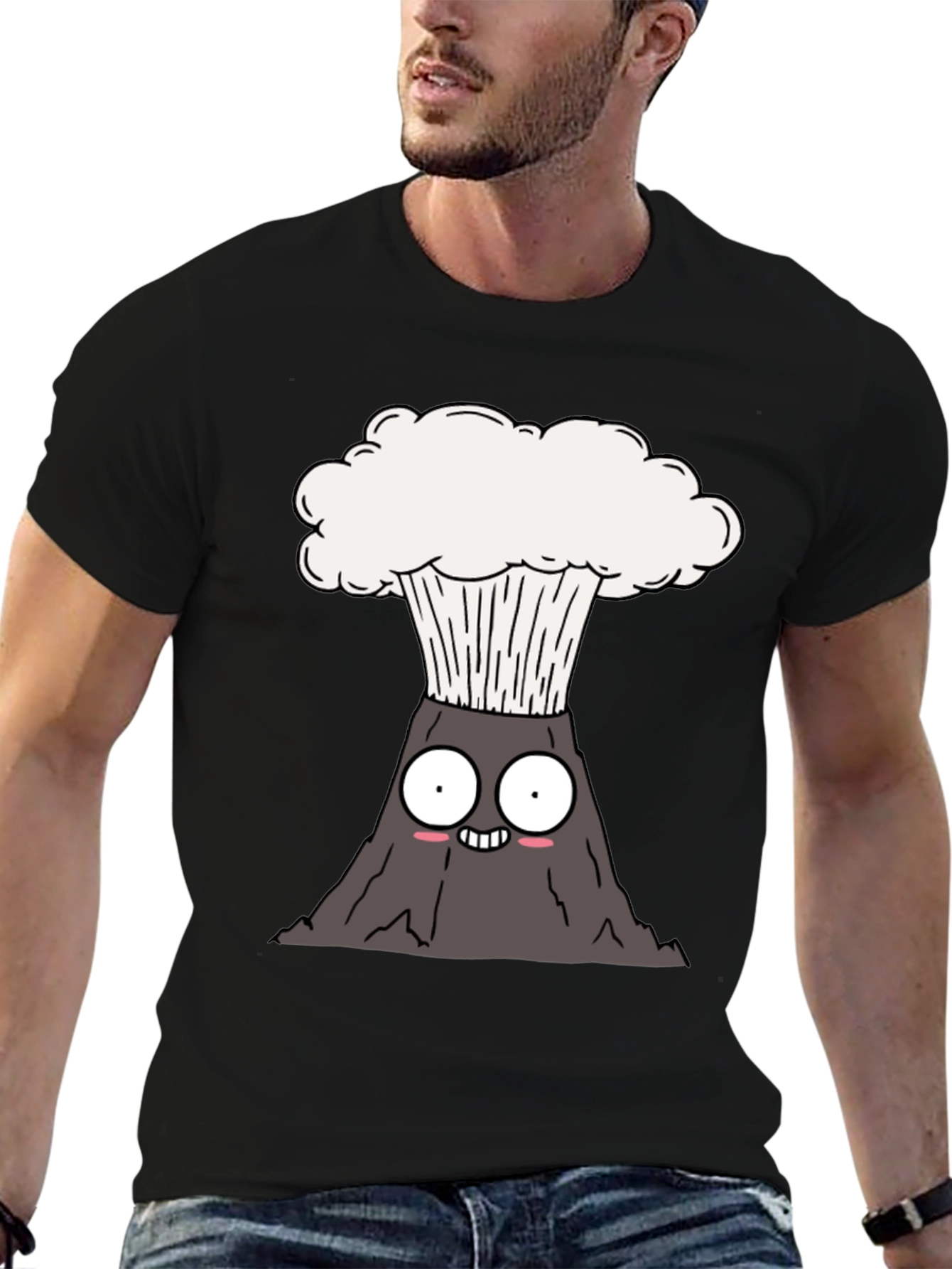 Camiseta Negra con Diseño de Volcán Animado