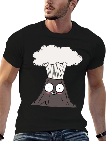 Camiseta Negra con Diseño de Volcán Animado