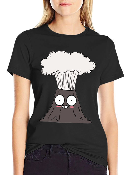 Camiseta Negra con Diseño de Volcán Animado