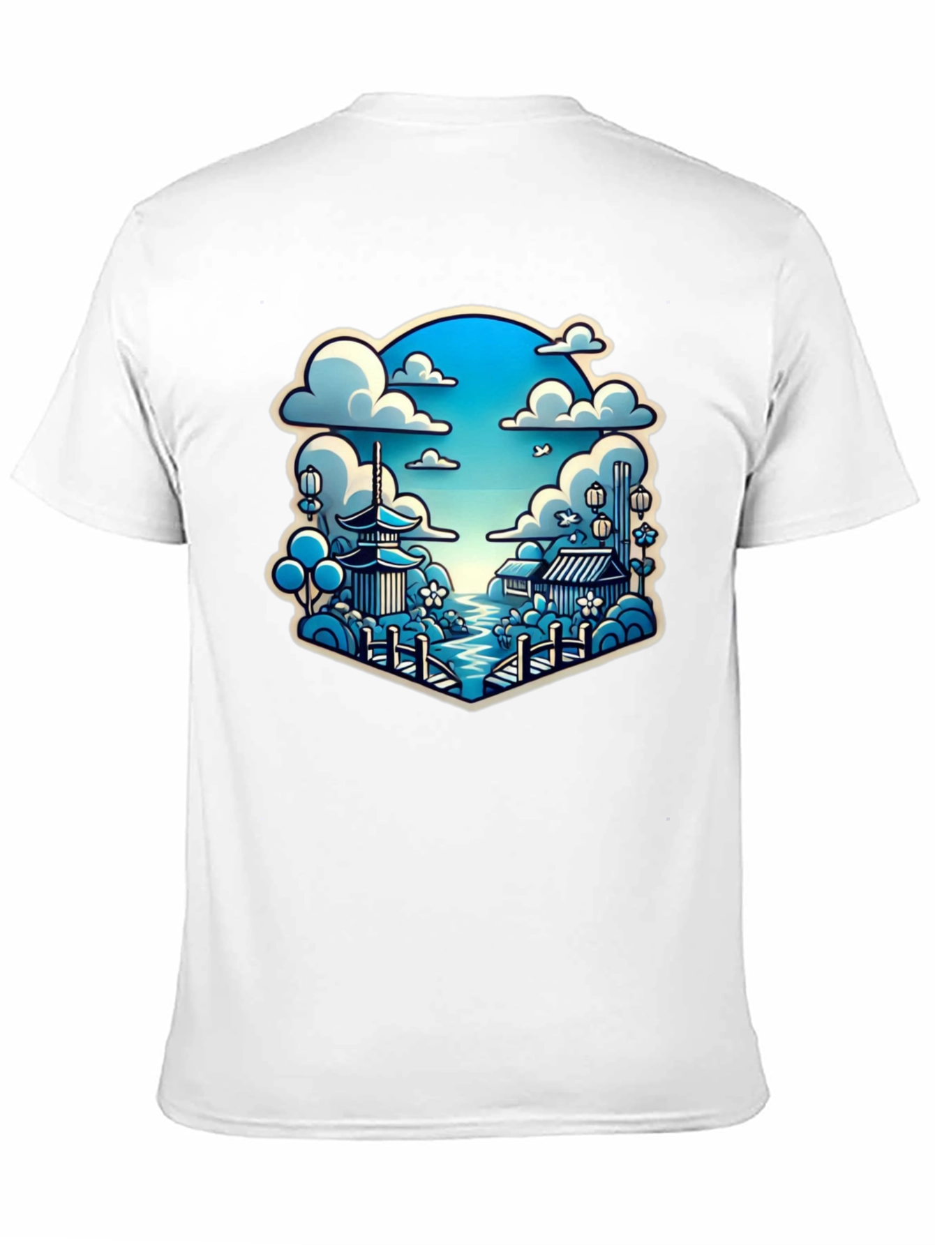 Camiseta Negra con Diseño Japonés Escénico