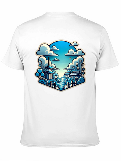 Camiseta Negra con Diseño Japonés Escénico