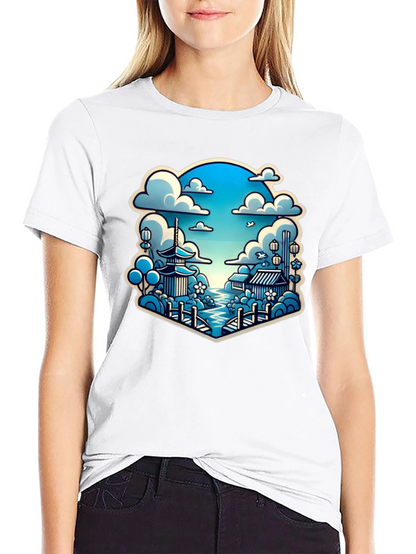 Camiseta Negra con Diseño Japonés Escénico