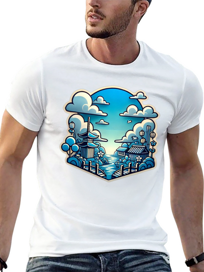 Camiseta Negra con Diseño Japonés Escénico