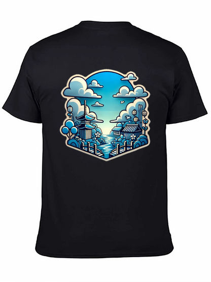 Camiseta Negra con Diseño Japonés Escénico