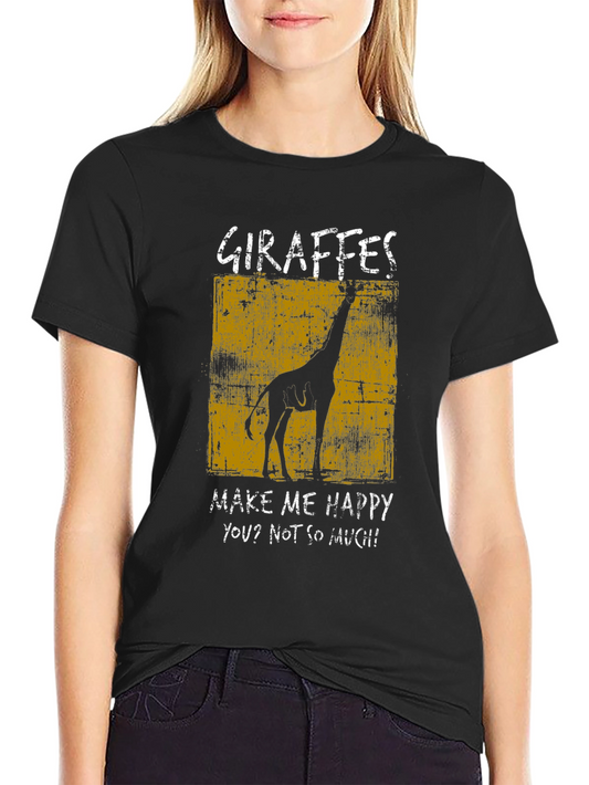 Camiseta Negra con Diseño de Jirafa Graciosa