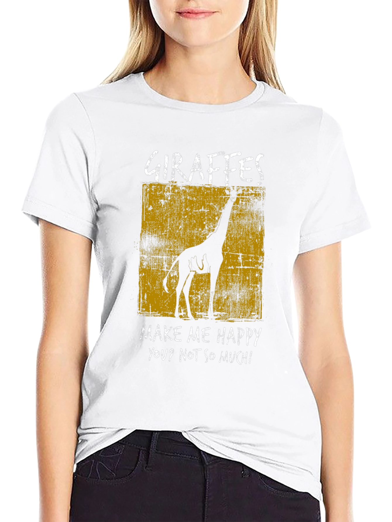Camiseta Negra con Diseño de Jirafa Graciosa