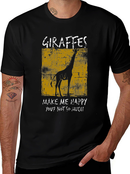 Camiseta Negra con Diseño de Jirafa Graciosa