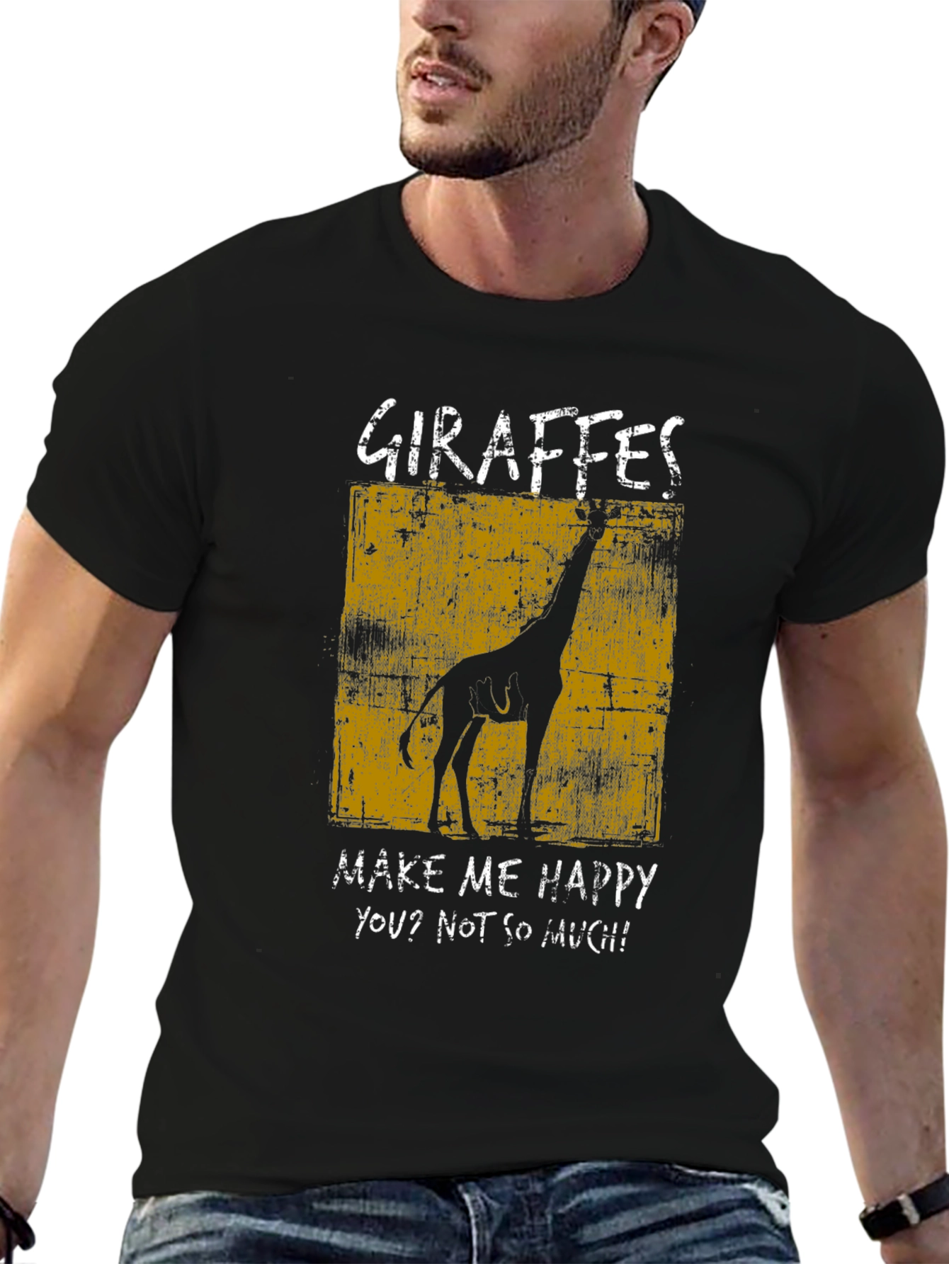 Camiseta Negra con Diseño de Jirafa Graciosa