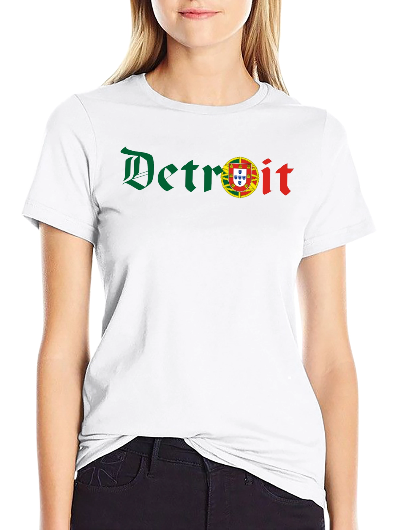 Camiseta Negra Detroit con Bandera Portuguesa