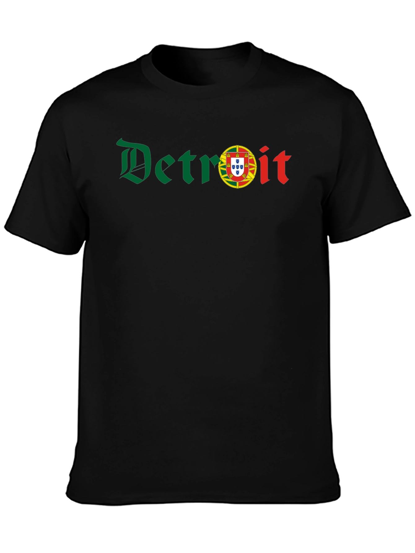 Camiseta Negra Detroit con Bandera Portuguesa