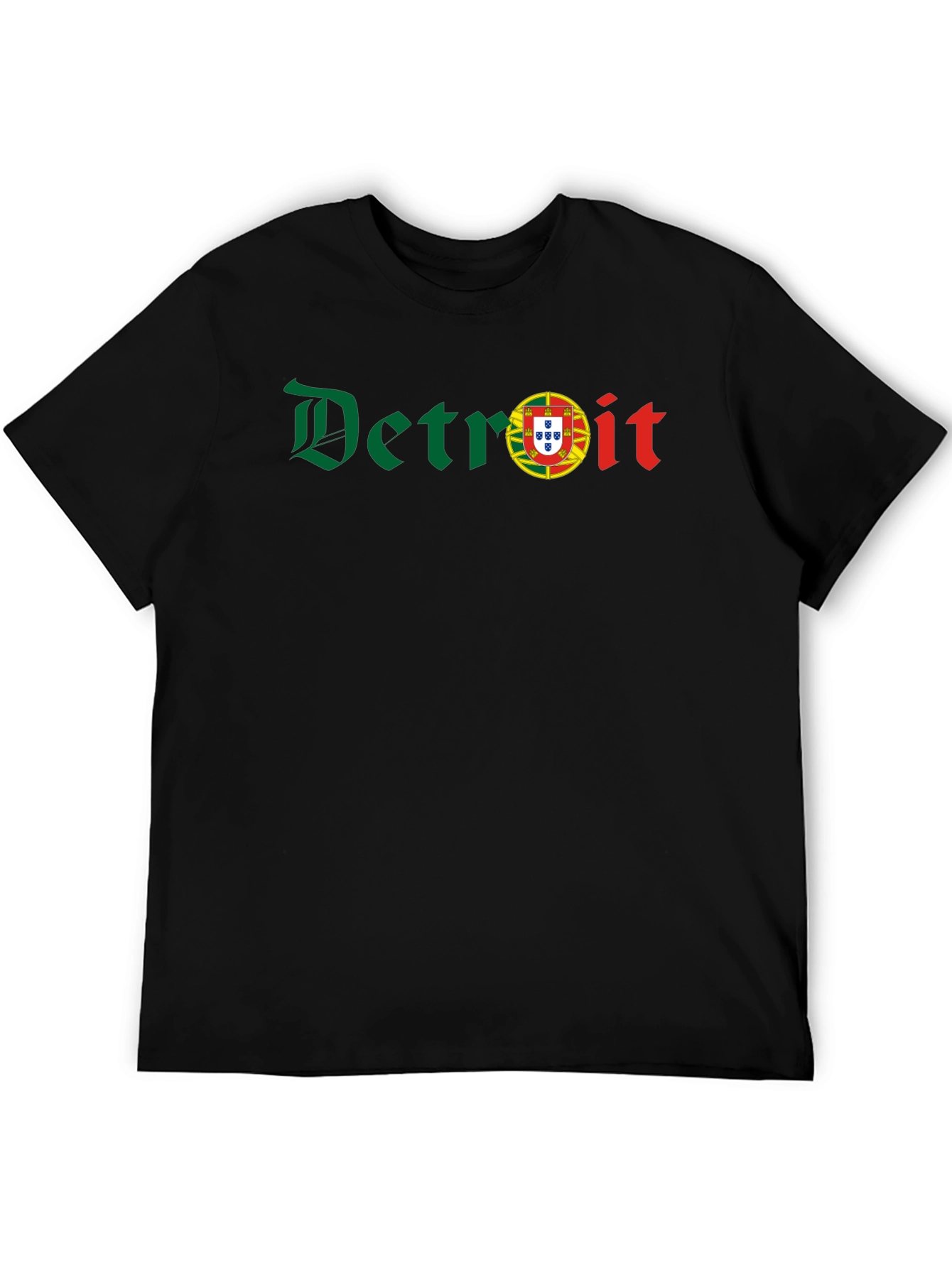 Camiseta Negra Detroit con Bandera Portuguesa